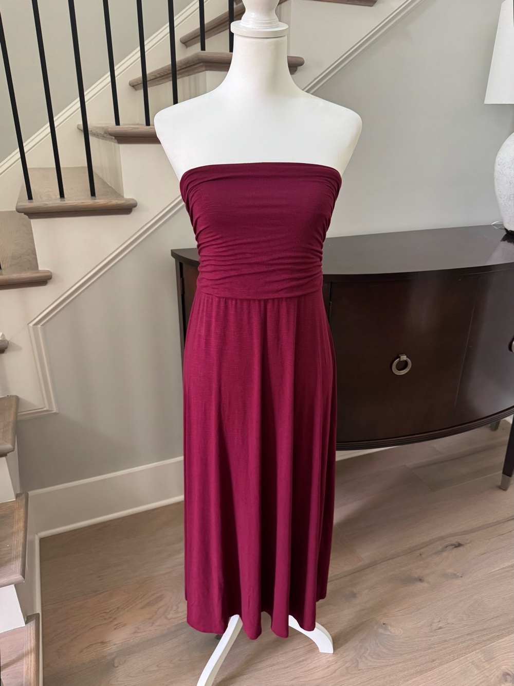 J. Jill Strapless Midi Dress in Deep Burgundy